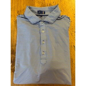 Stitch Golf Polo Size M/L Blue White Striped Short Sleeve Performance Shirt